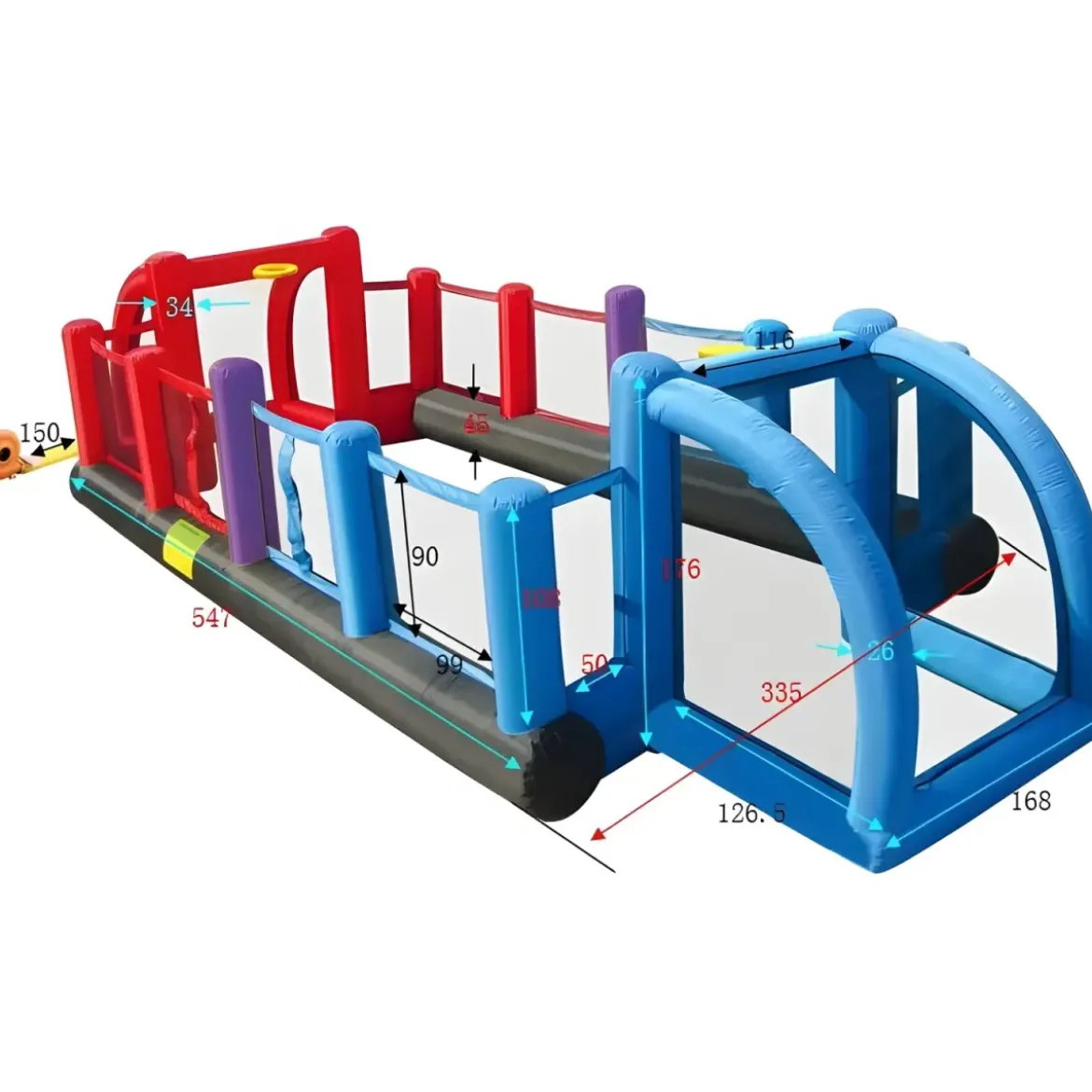 Gonfiabile Campo Multisport 335x800x180 cm Calcio Volley Basket Bambini