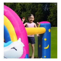 Gonfiabile per Bambini Unicorno Interattivo con Luci Musica Scivolo Pompa Aria