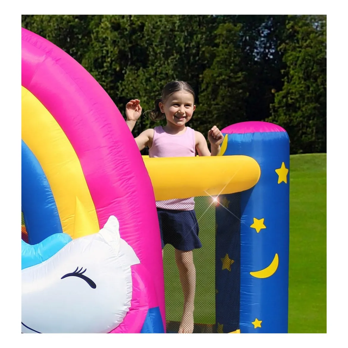 Gonfiabile per Bambini Unicorno Interattivo con Luci Musica Scivolo Pompa Aria