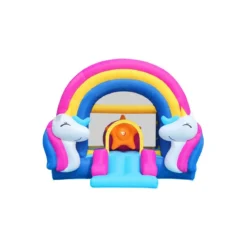 Gonfiabile per Bambini Unicorno Interattivo con Luci Musica Scivolo Pompa Aria
