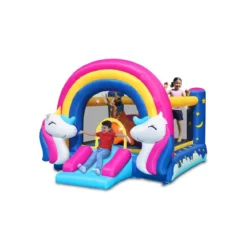 Gonfiabile per Bambini Unicorno Interattivo con Luci Musica Scivolo Pompa Aria