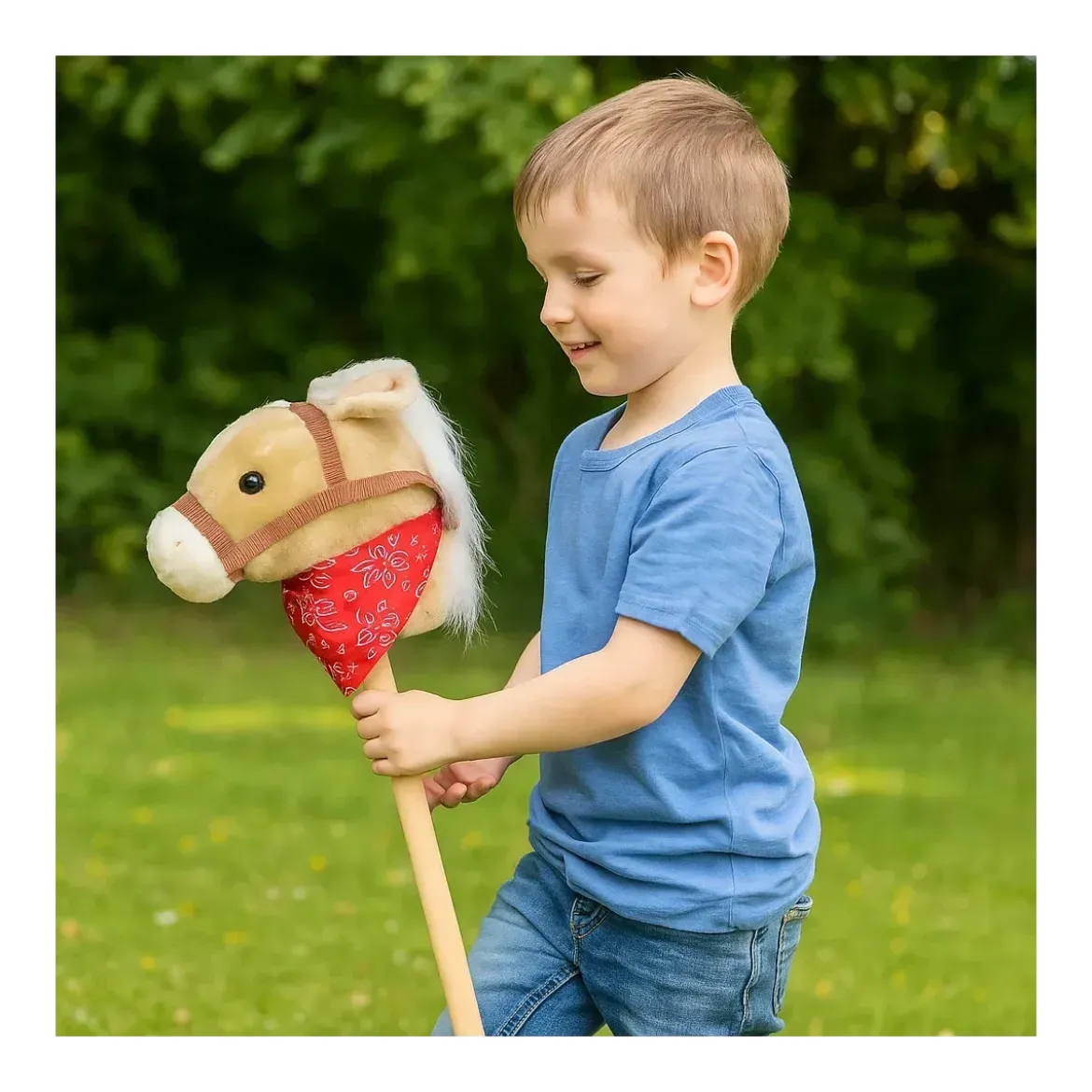 Hobby Horse con Asta 80 cm in Legno per Bambini Suoni Realistici