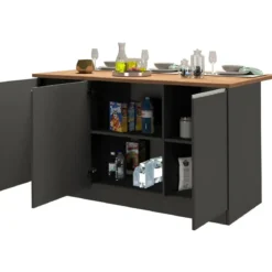Isola Cucina 3 Ante Antracite Rovere 155x90x90 cm Legno Nobilitato