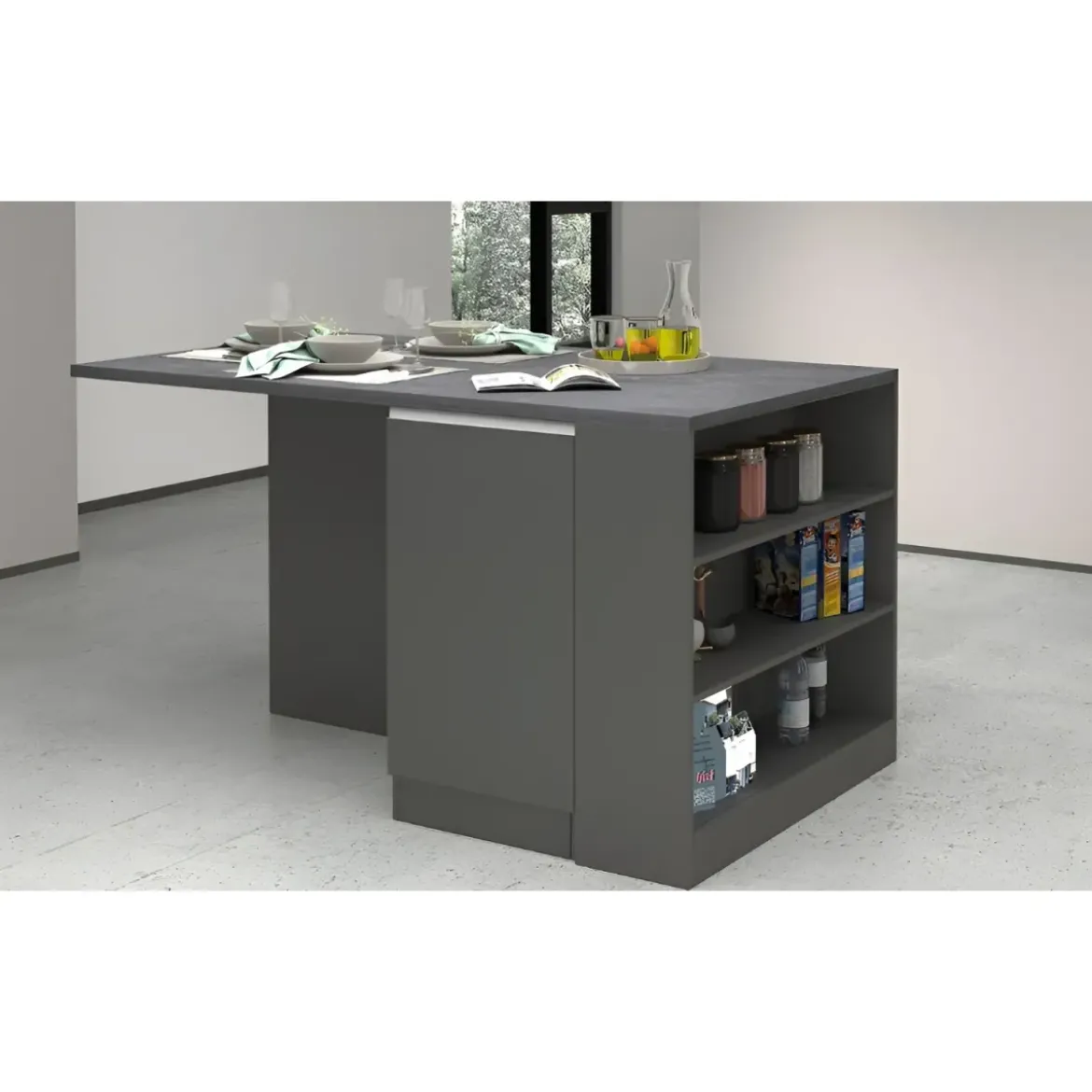 Isola Cucina 2 Ante Antracite Report 160x90x90 cm con Vani a Giorno