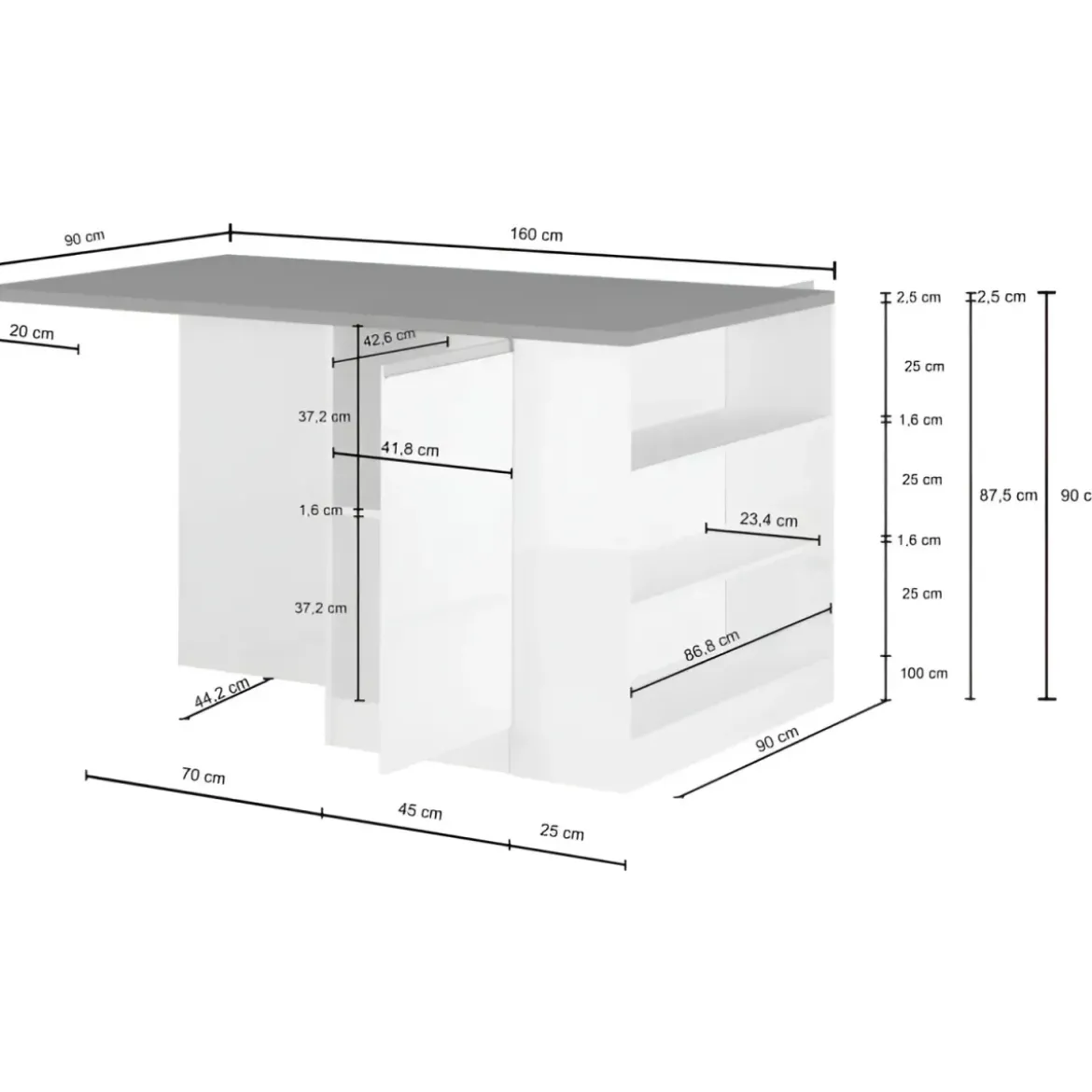 Isola Cucina 2 Ante Antracite Report 160x90x90 cm con Vani a Giorno