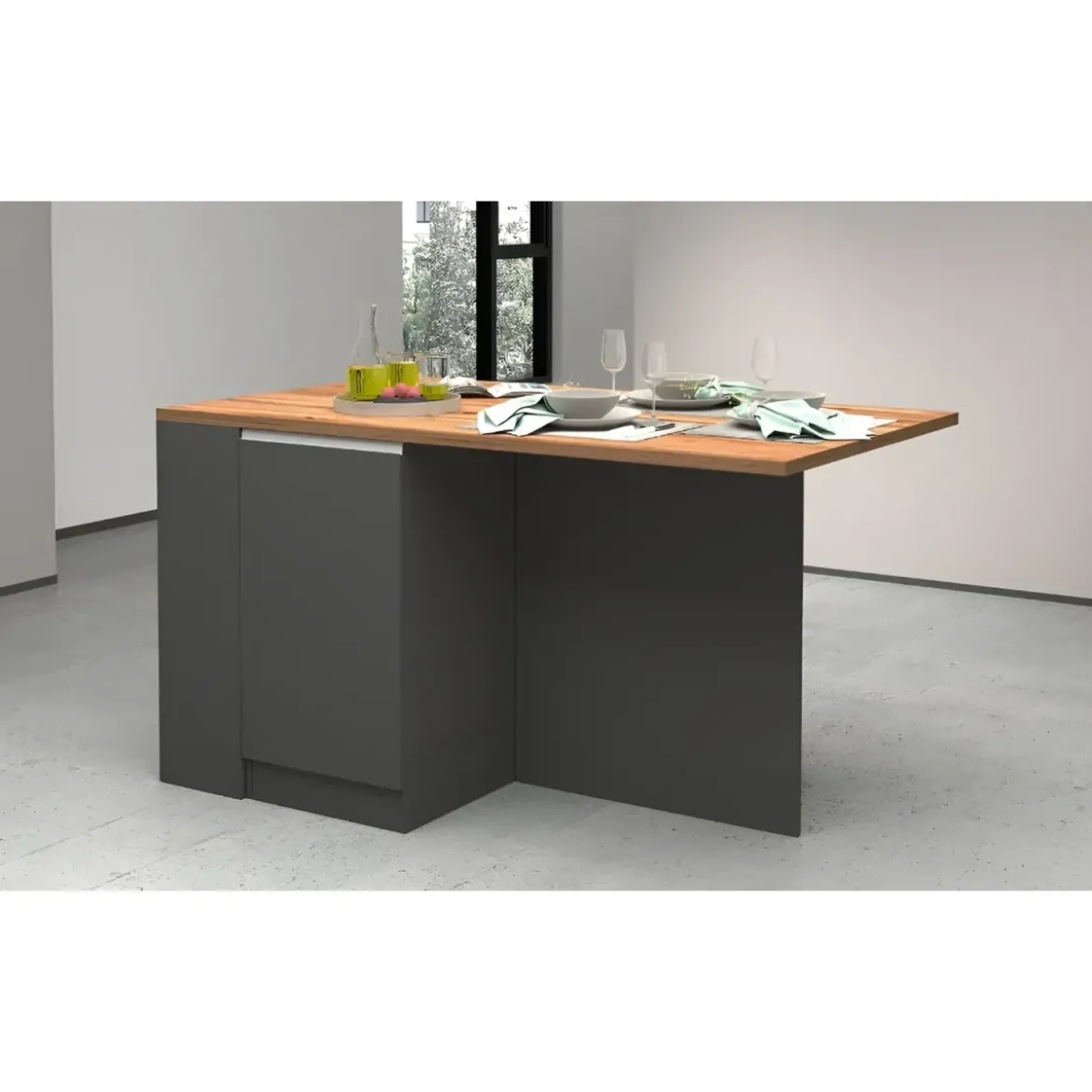 Isola Cucina 2 Ante Antracite Rovere 160x90x90 cm con Vani a Giorno