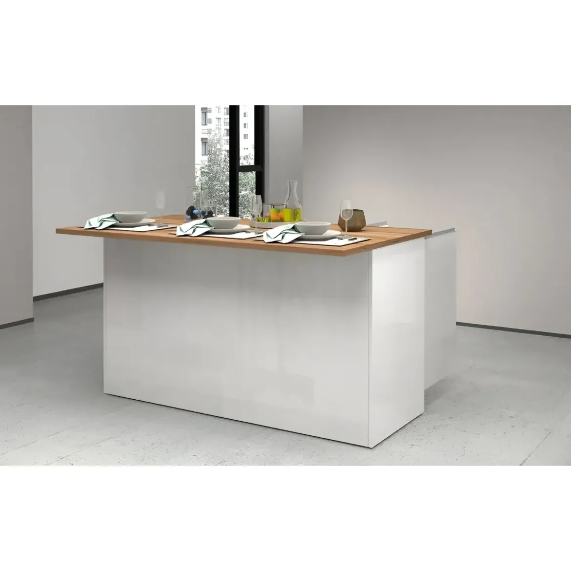 Isola Cucina 3 Ante Bianco Rovere 155x90x90 cm Legno Nobilitato