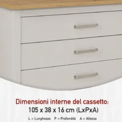 Isola da Cucina Beige Rovere Tavolo Bar con 3 Cassetti Soft-Close