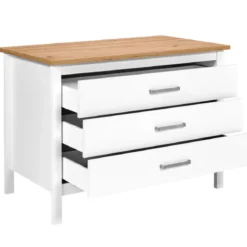 Isola da Cucina Bianco Rovere Tavolo Bar con 3 Cassetti Soft-Close