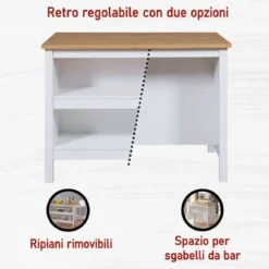 Isola da Cucina Bianco Rovere Tavolo Bar con 3 Cassetti Soft-Close