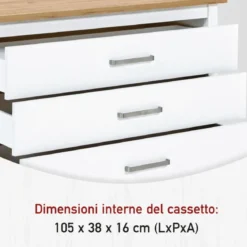 Isola da Cucina Bianco Rovere Tavolo Bar con 3 Cassetti Soft-Close
