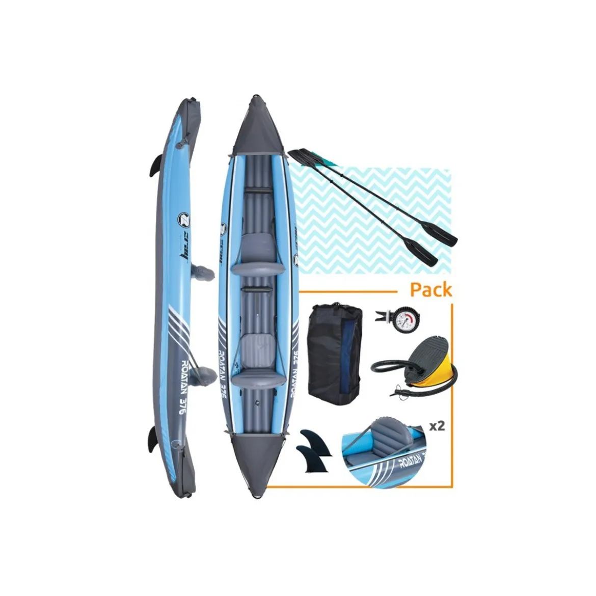 Kayak Zray Roatan 2 Posti Sedili Canoa Gonfiabile con Remi Pagaie Pompa Borsa
