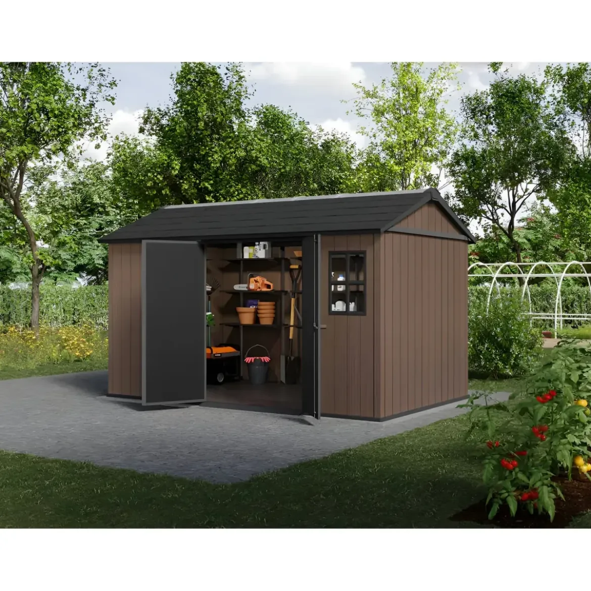 Keter Newton Plus Casetta da Giardino 230x413 PVC Effetto Legno 2 Ante