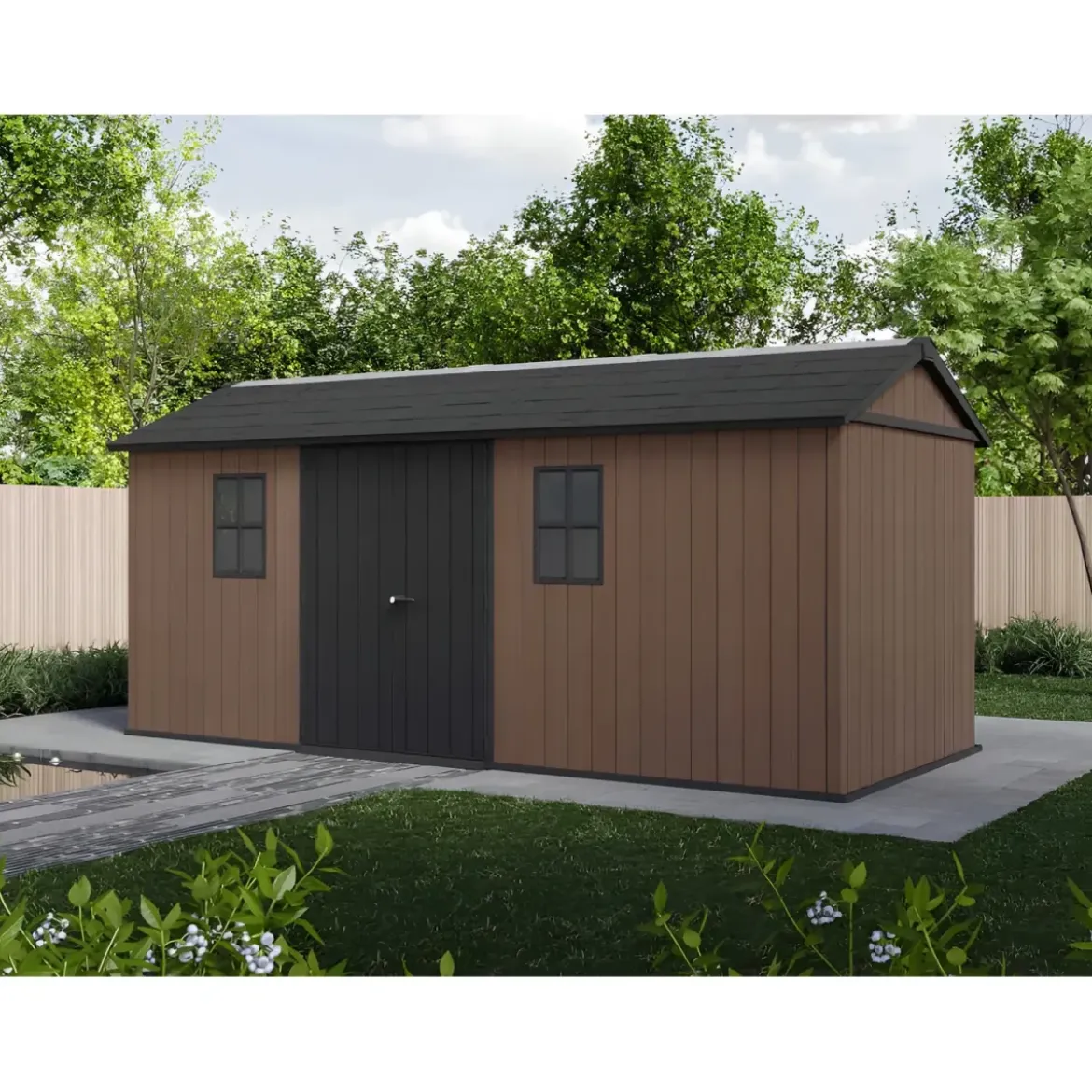 Keter Newton Plus Casetta da Giardino 230x539 PVC Effetto Legno 2 Ante