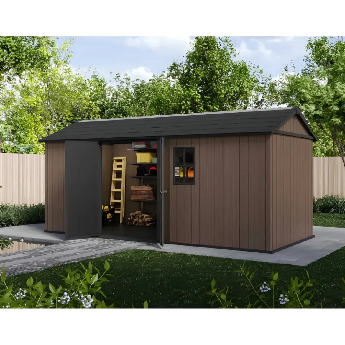 Keter Newton Plus Casetta da Giardino 230x539 PVC Effetto Legno 2 Ante