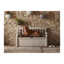 Keter Panchina Baule Effetto Legno Contenitore Apribile Esterno Beige Cassapanca