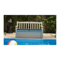 Keter Panchina Baule Effetto Legno Contenitore Apribile Esterno Beige Cassapanca