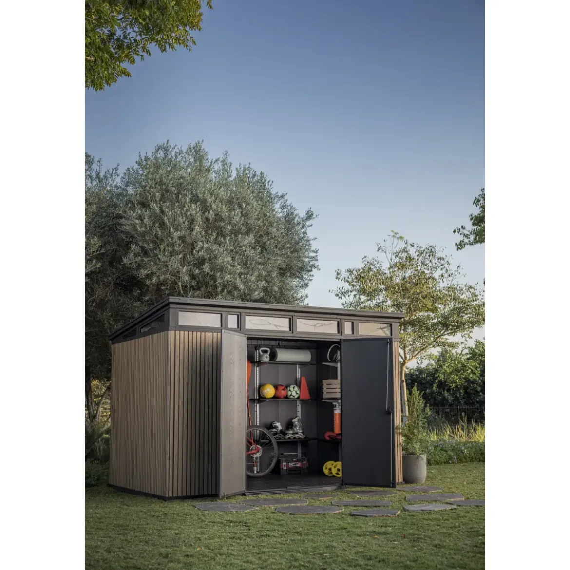 Keter Pent Casetta da Giardino 340x218 Resina Effetto Legno Doppia Porta