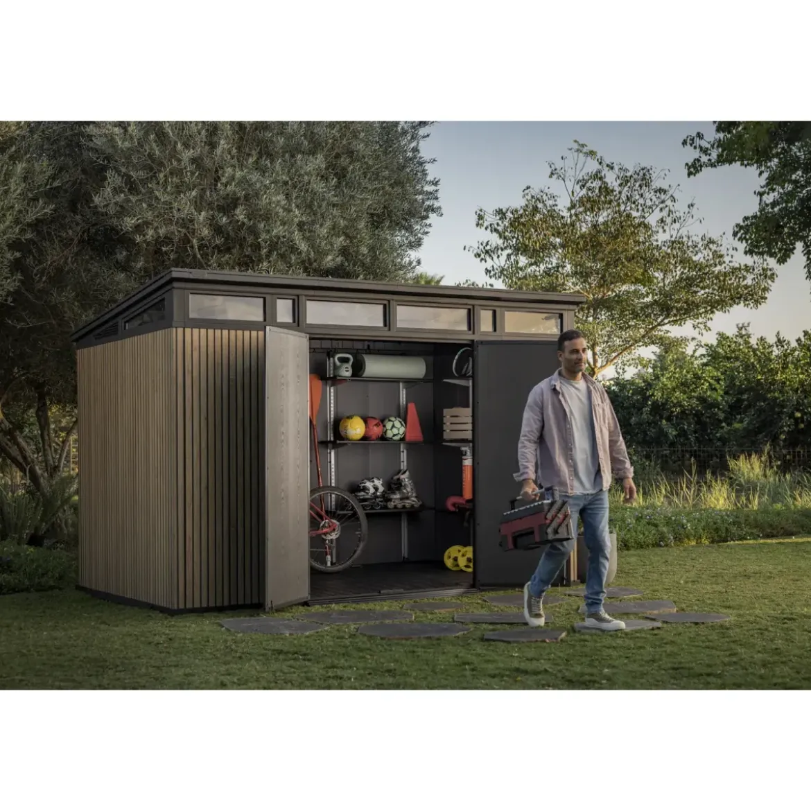 Keter Pent Casetta da Giardino 340x218 Resina Effetto Legno Doppia Porta