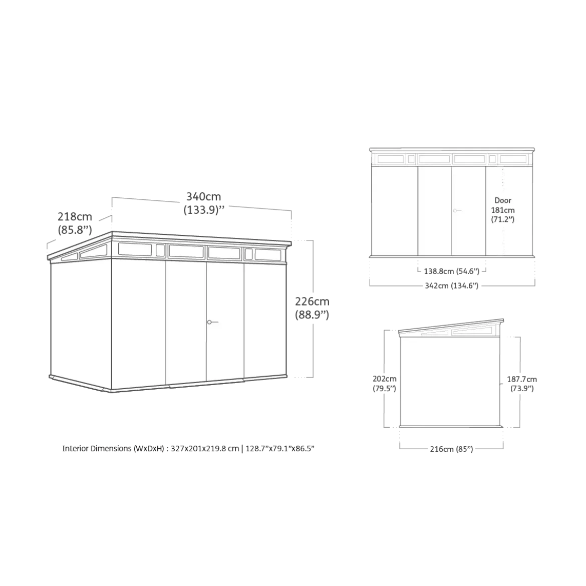 Keter Pent Casetta da Giardino 340x218 Resina Effetto Legno Doppia Porta
