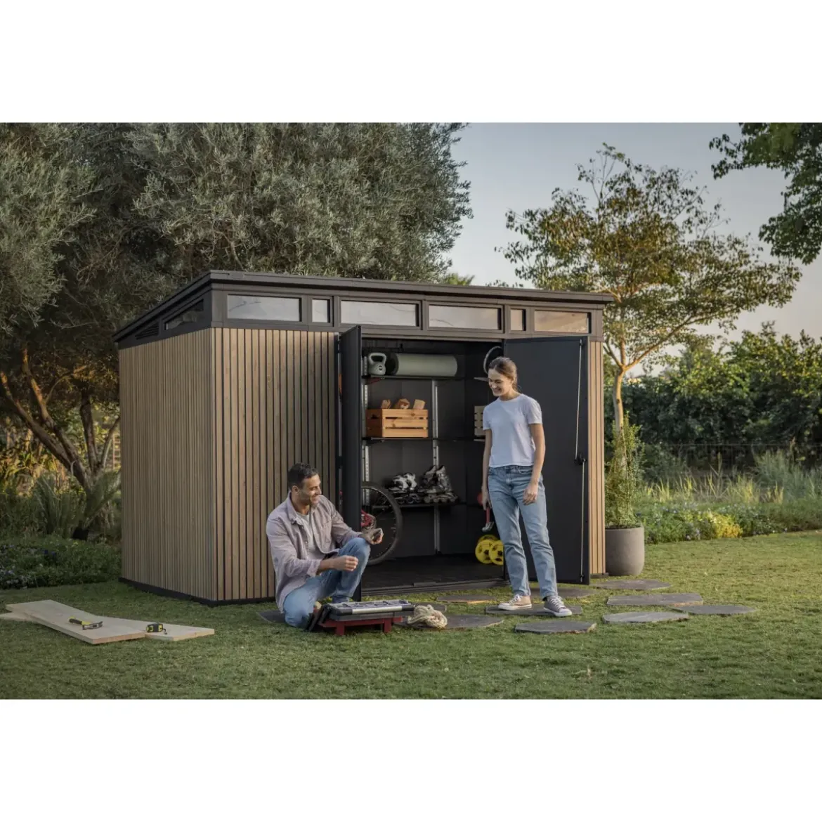 Keter Pent Casetta da Giardino 340x218 Resina Effetto Legno Doppia Porta