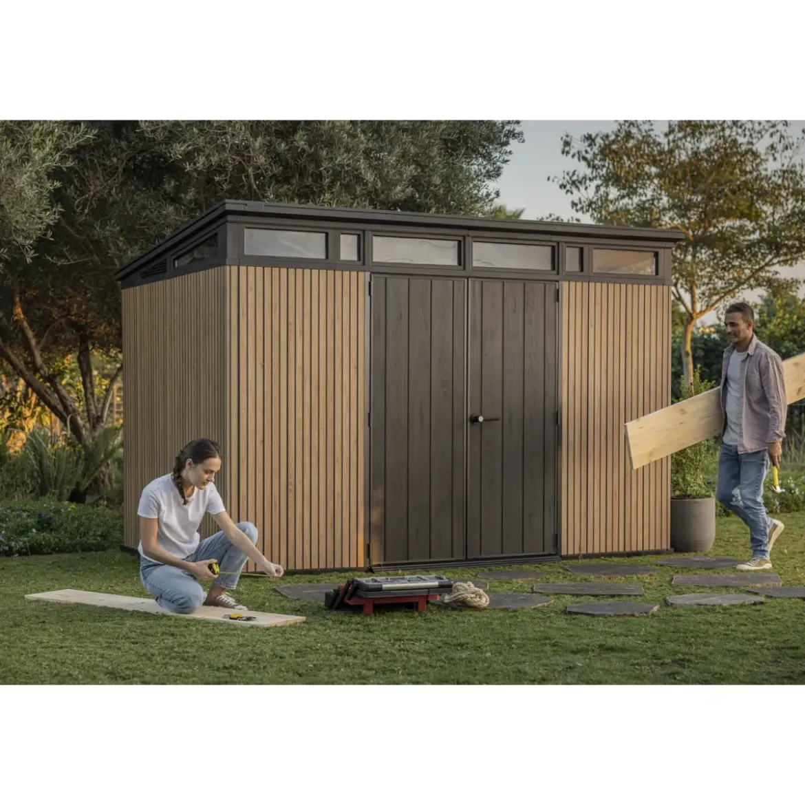 Keter Pent Casetta da Giardino 340x218 Resina Effetto Legno Doppia Porta