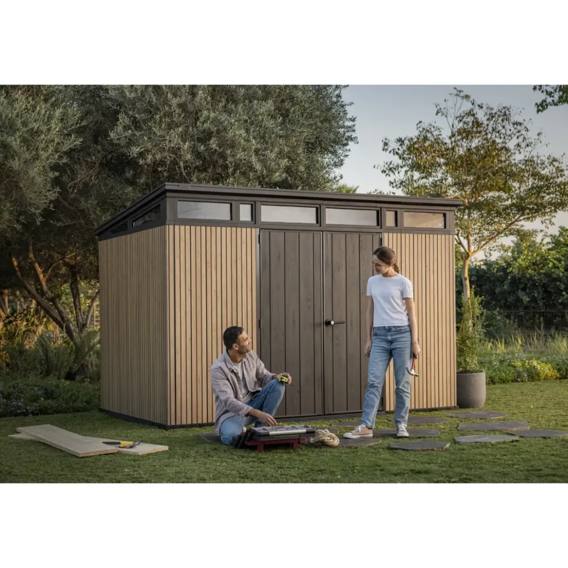 Keter Pent Casetta da Giardino 340x218 Resina Effetto Legno Doppia Porta