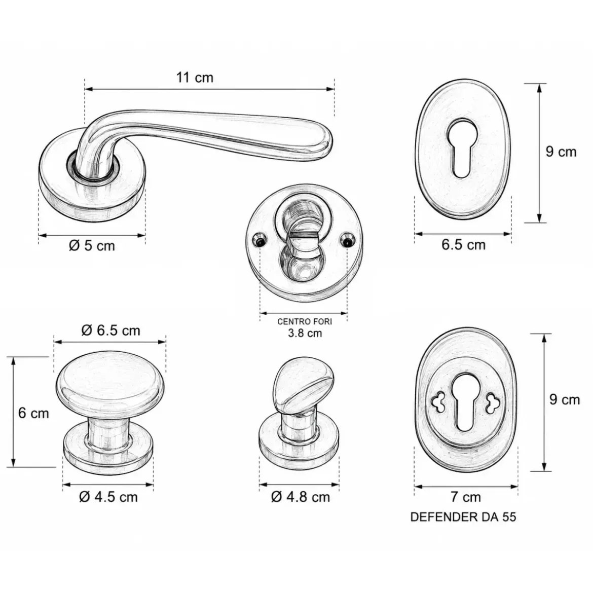 Kit Accessori Porta Blindata Cromo Satinato con Defender 55