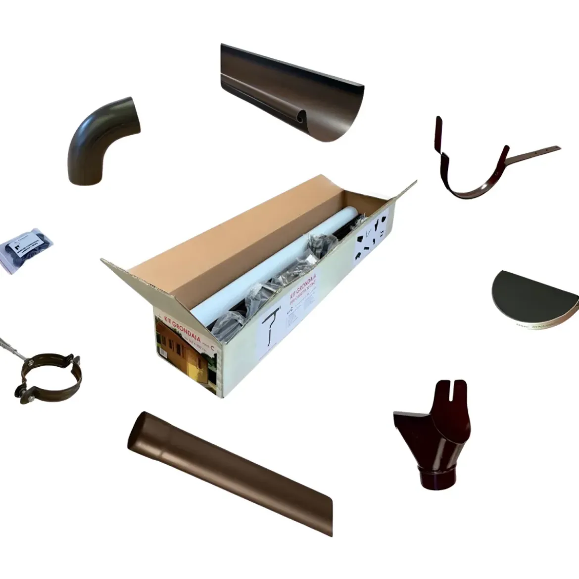 Kit F Grondaia Zincata Casette Legno Falde 400 e 490 cm con Accessori