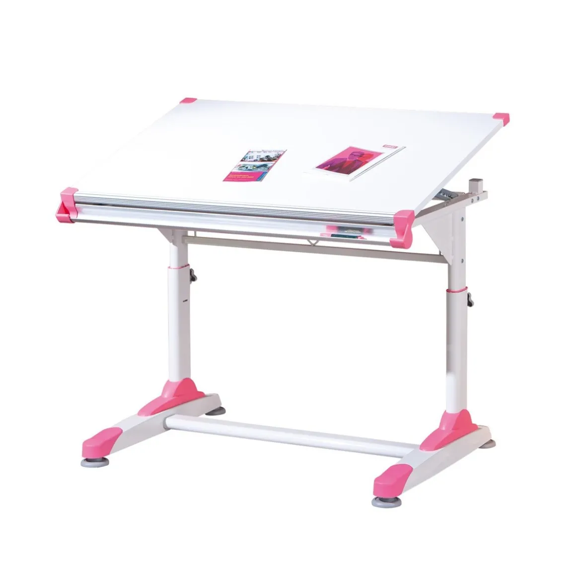 Kit Scrivania Inclinabile Bianca Cameretta Moderna Legno Metallo Tavolo Disegno