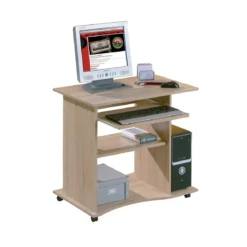 Kit Scrivania Portapc Rovere Cameretta Moderna Legno Tavolo con Ruote Cassetto
