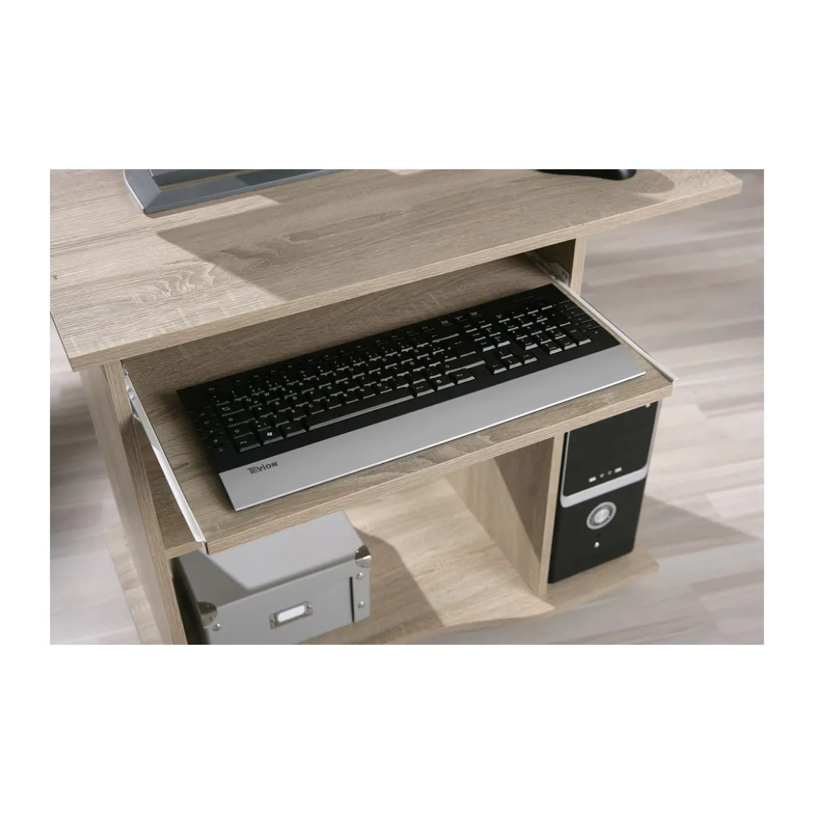 Kit Scrivania Portapc Rovere Cameretta Moderna Legno Tavolo con Ruote Cassetto