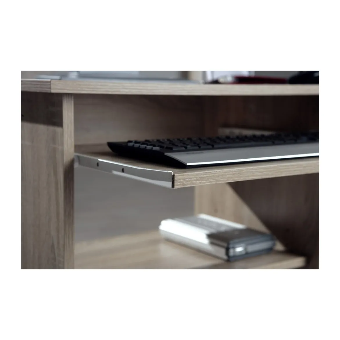 Kit Scrivania Portapc Rovere Cameretta Moderna Legno Tavolo con Ruote Cassetto