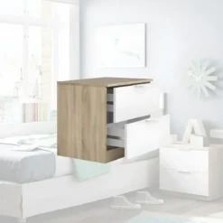 Kit Testiera Letto Singolo 90 cm con Comodino 2 Cassetti Rovere Bianco