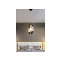 Lampada a Sospensione per Interno Lampadario Metallo e Vetro Nero Pendente Sala