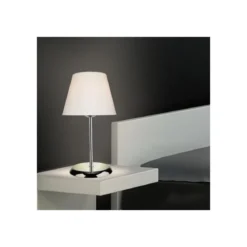 Lampada da Comodino Cromata Paralume in Tessuto E27 Bianco Tavolo Scrivania