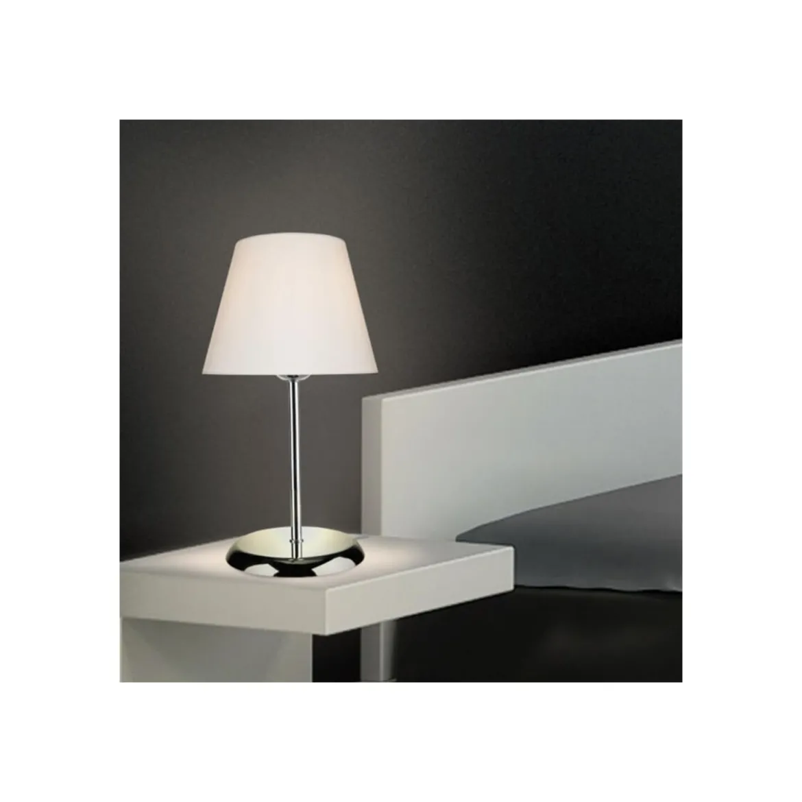 Lampada da Comodino Cromata Paralume in Tessuto E27 Bianco Tavolo Scrivania