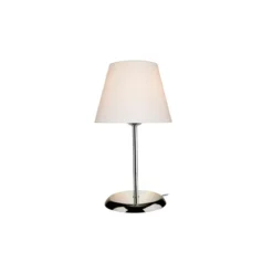 Lampada da Comodino Cromata Paralume in Tessuto E27 Bianco Tavolo Scrivania