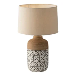 Lampada da Tavolo in Ceramica con Paralume in Tessuto Bianco Etnica