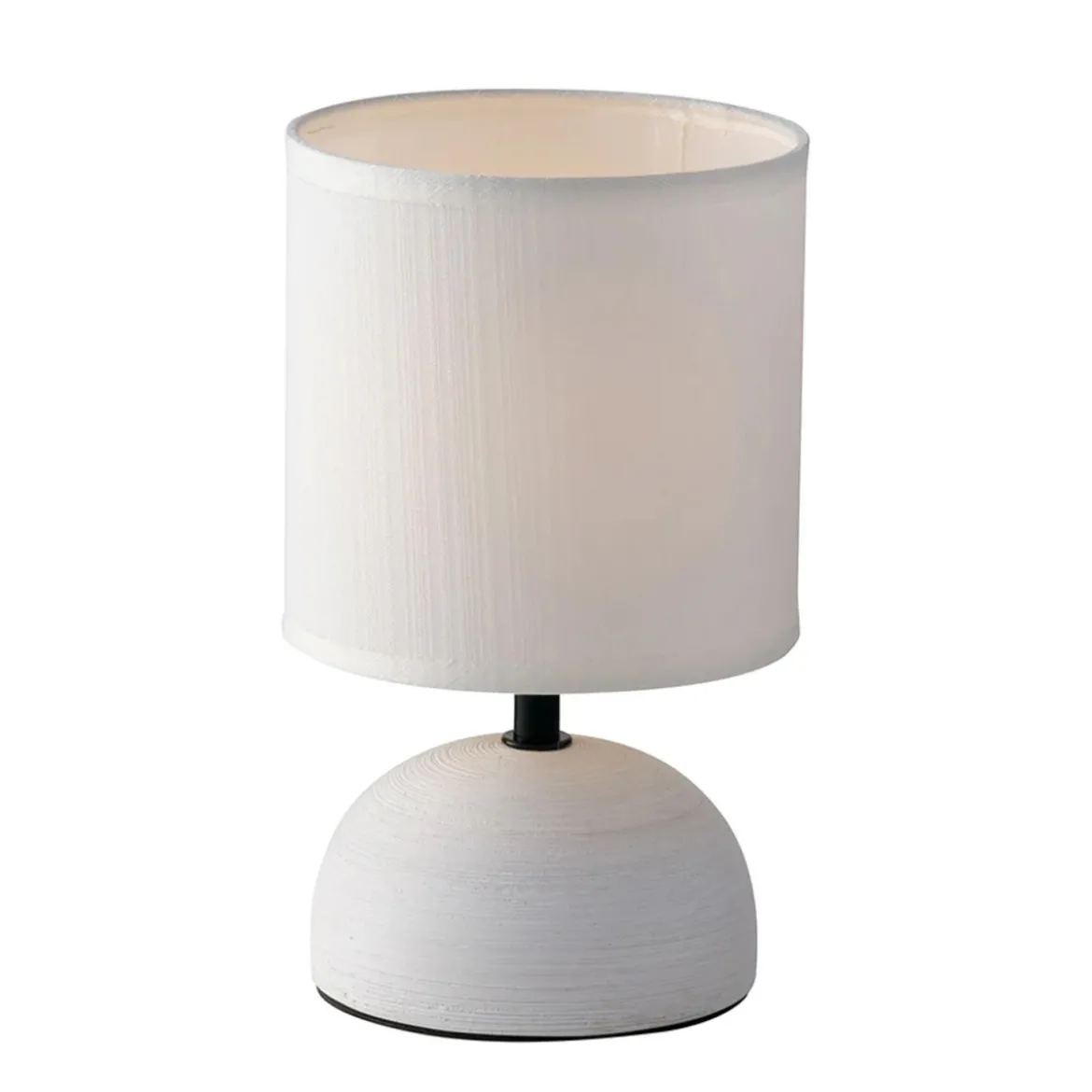 Lampada da Tavolo Lumetto in Ceramica Bianco con Paralume in Tessuto