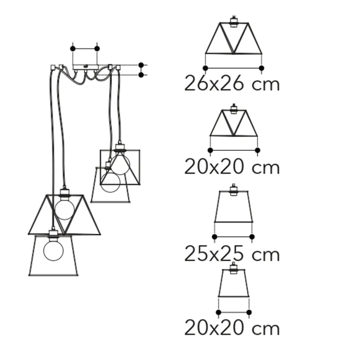 Lampadario a Sospensione in Metallo con 4 Punti Luce Moderno da Soffitto