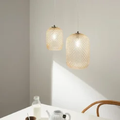 Lampadario a Sospensione in Vetro Cristallo Ambra Elegante Luce da Interno