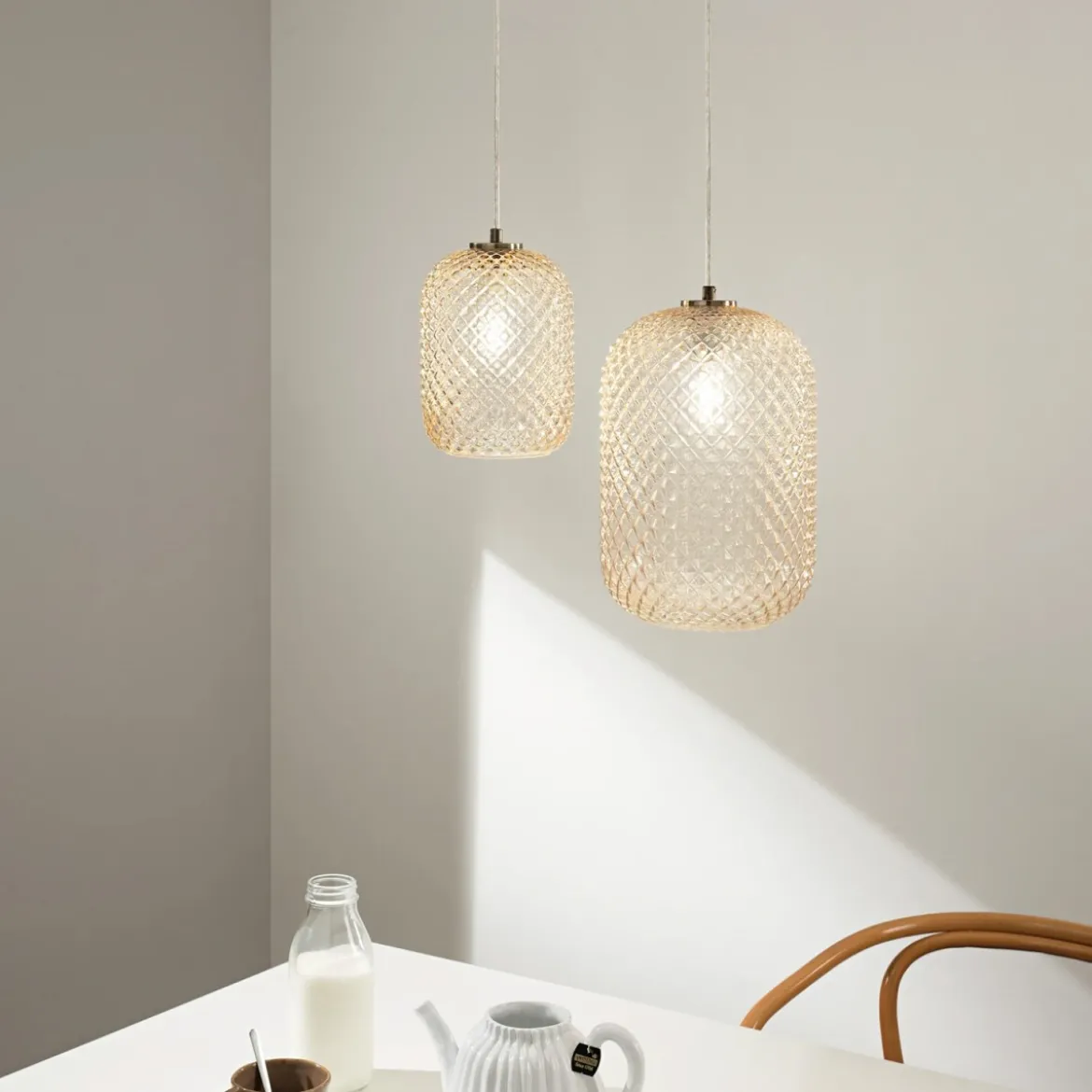 Lampadario a Sospensione in Vetro Cristallo Ambra Elegante Luce da Interno