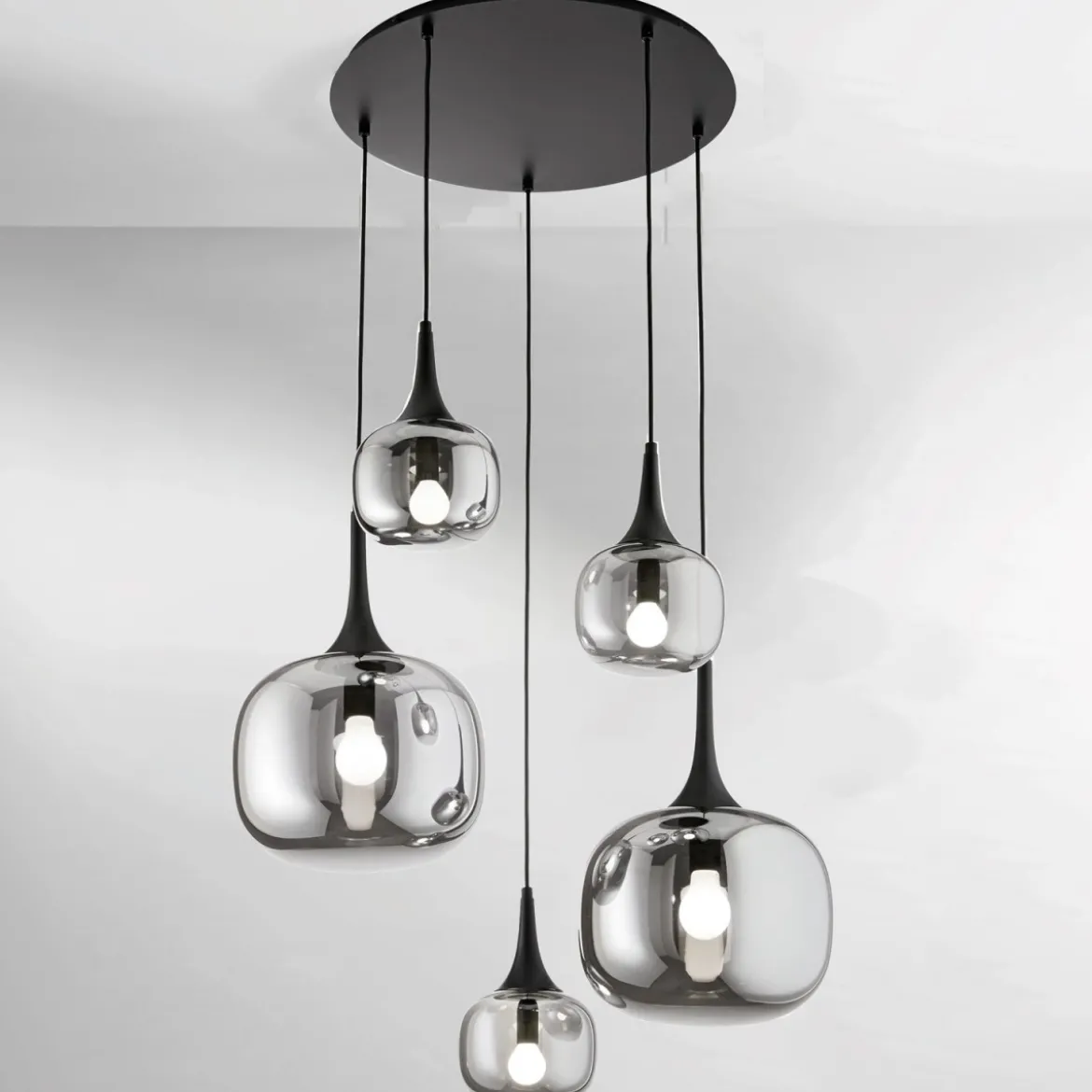 Lampadario a Sospensione in Vetro con 5 Punti Luce Elegante da Soffitto
