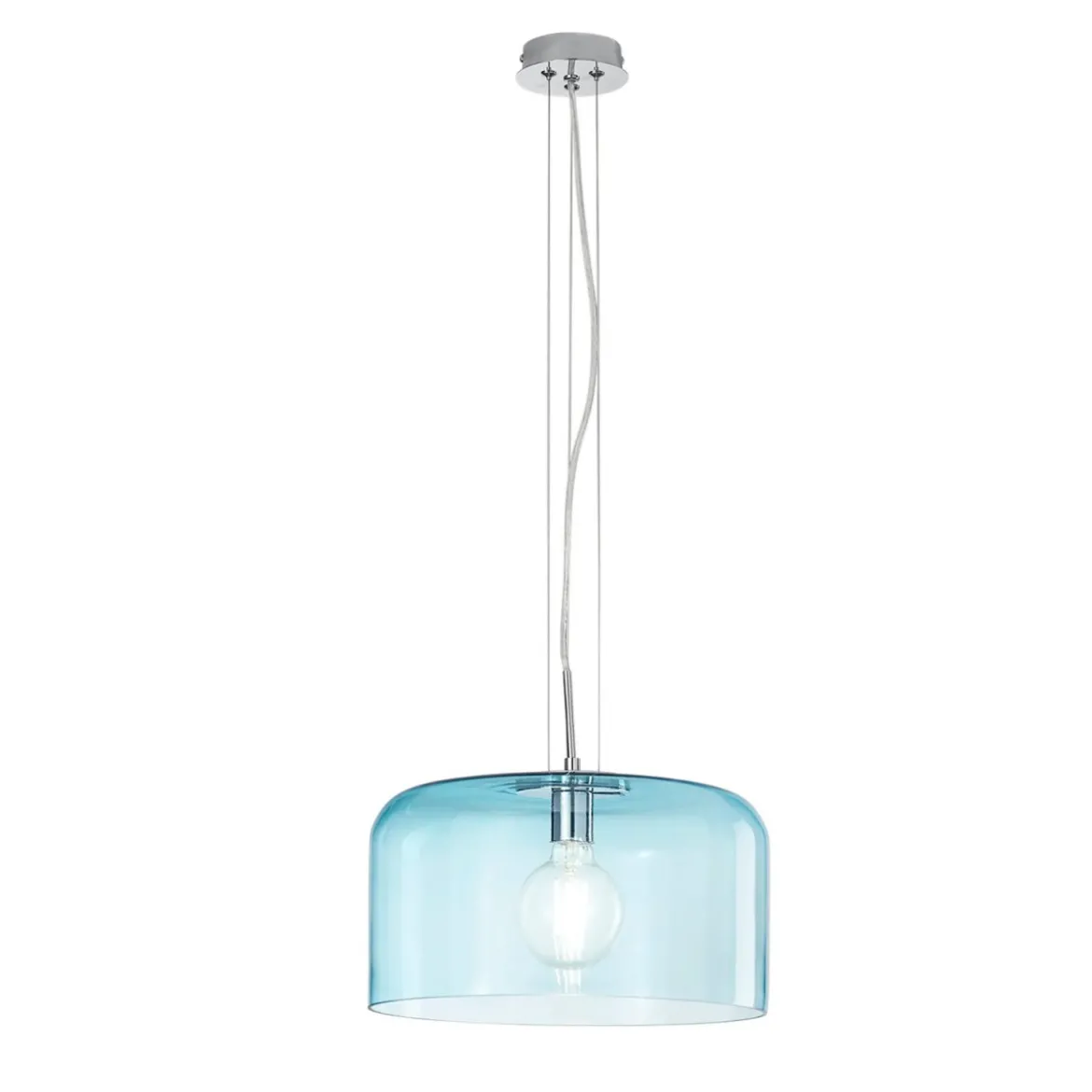 Lampadario da Interno a Sospensione Elegante Blu Luce in Vetro Soffiato