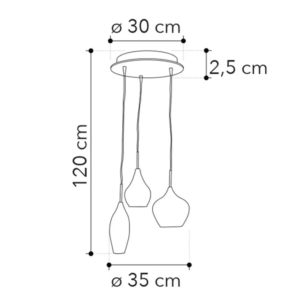 Lampadario Moderno con 3 Punti Luce a Sospensione da Interno di Design