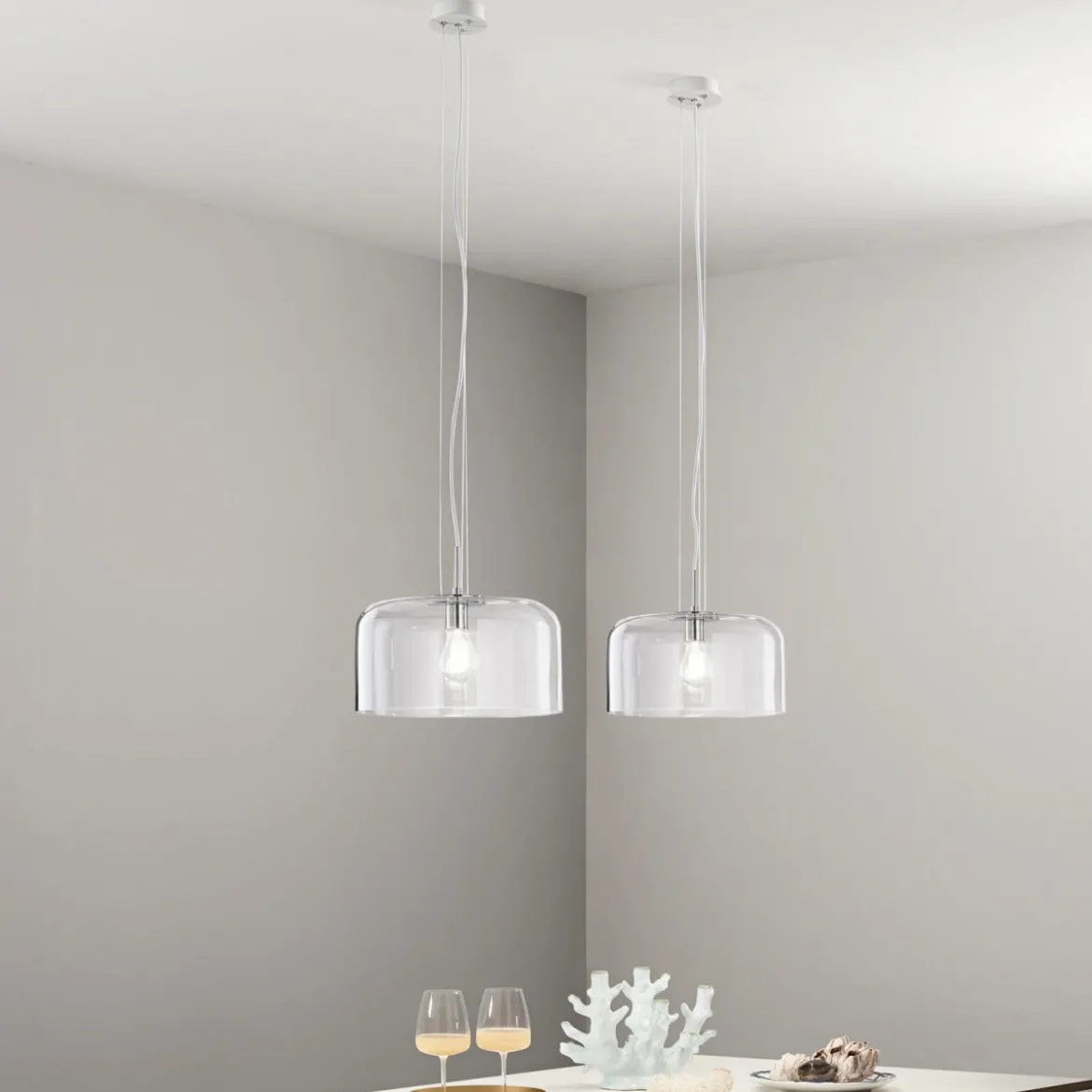 Lampadario Punto Luce in Vetro Soffiato da Interno a Sospensione Elegante