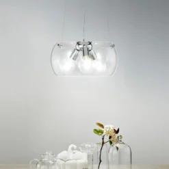 Lampadario Trasparente con Diffusore in Vetro Moderno Luce a Sospensione