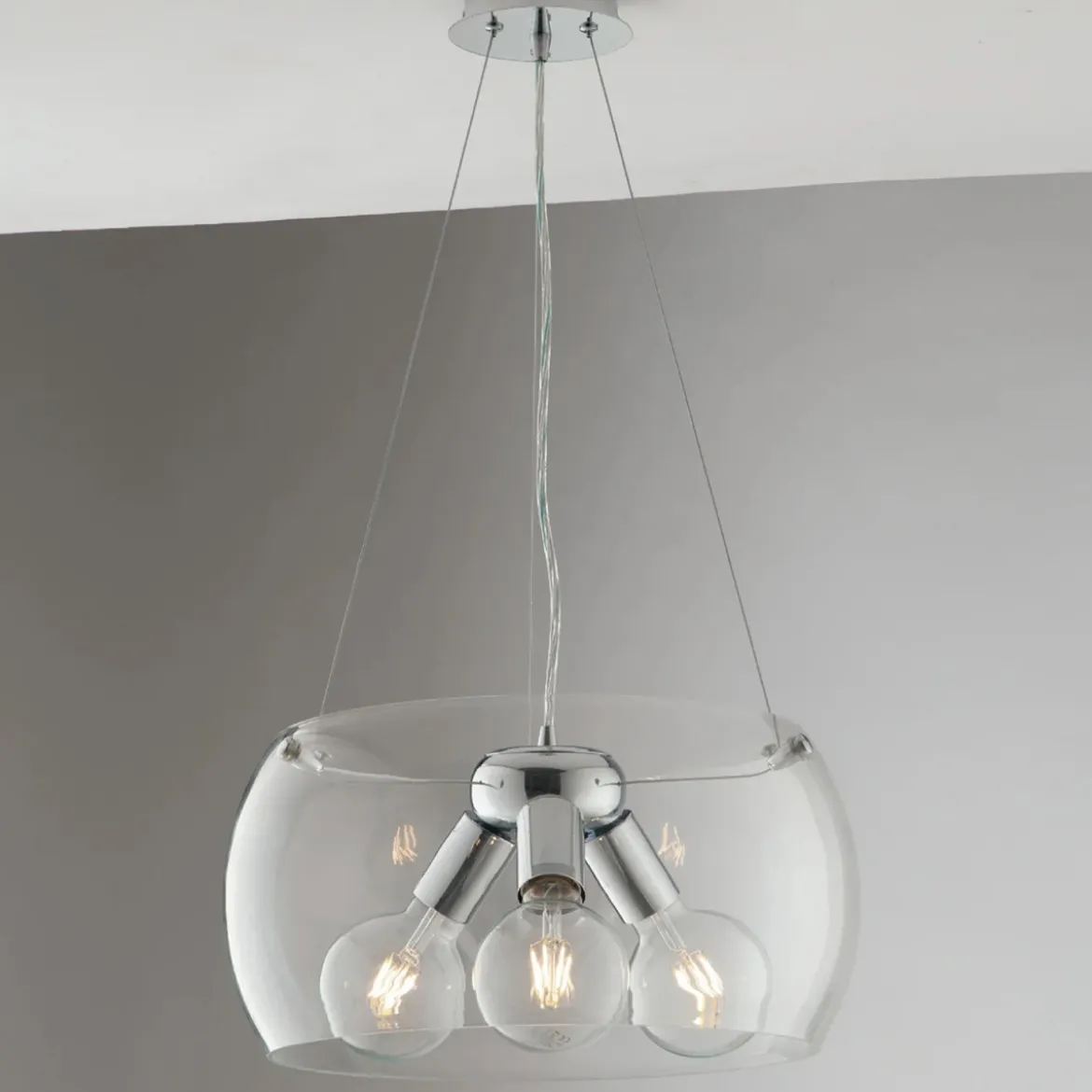 Lampadario Trasparente con Diffusore in Vetro Moderno Luce a Sospensione