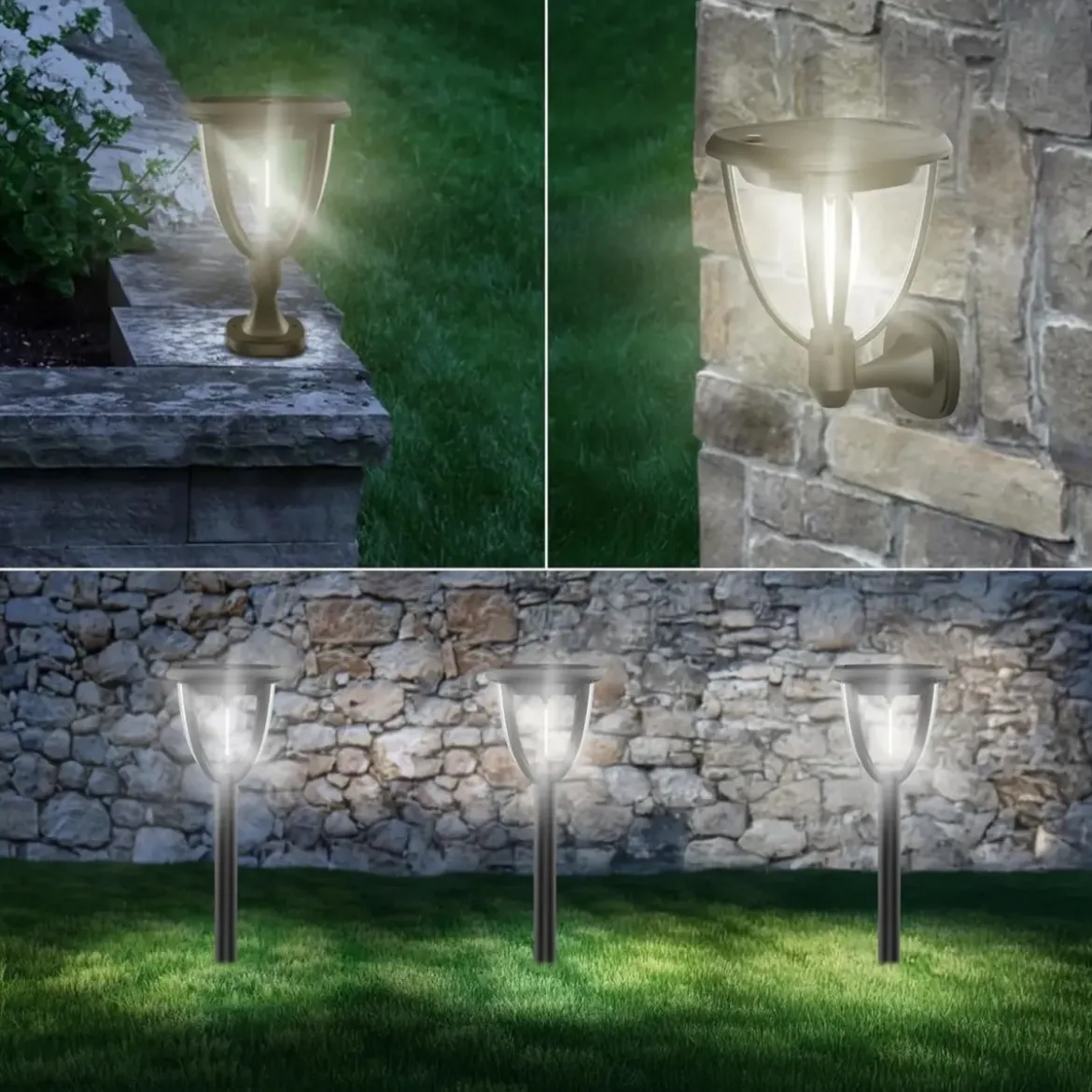 Lanterna Solare 3 in 1 LED 100 Luce Calda Muro Parete Picchetto Esterno